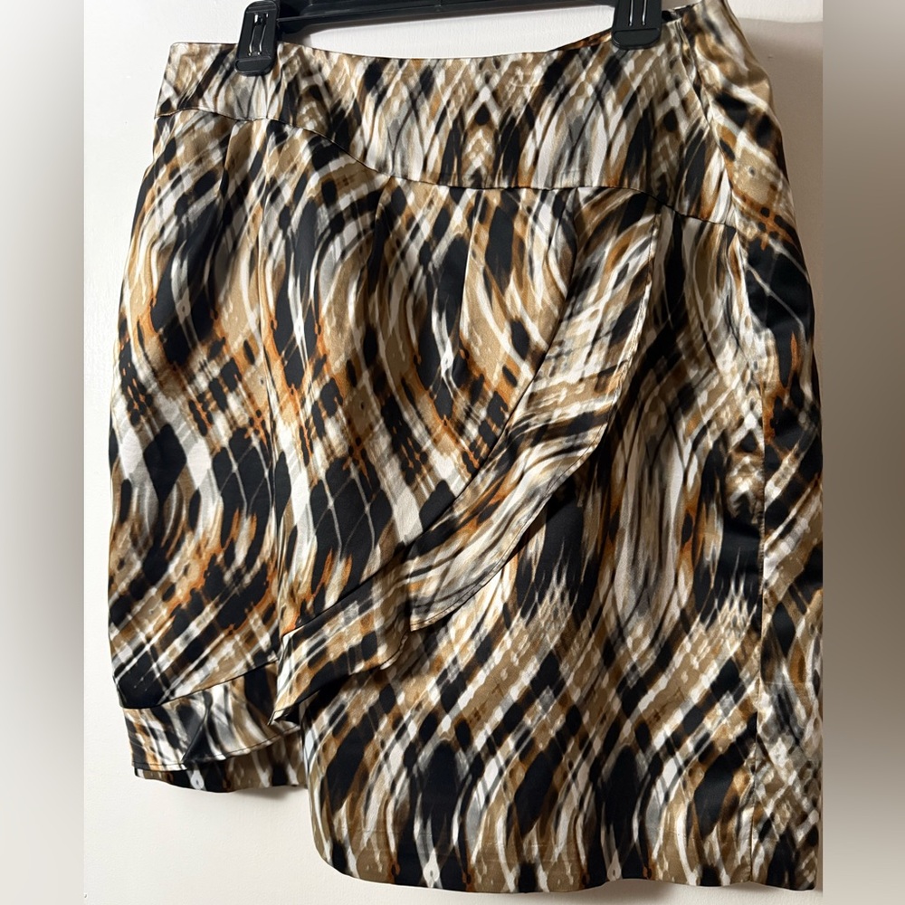 Worthington Women's Abstract Animal-Print Ruffle Skirt in Black, Brown & Cream